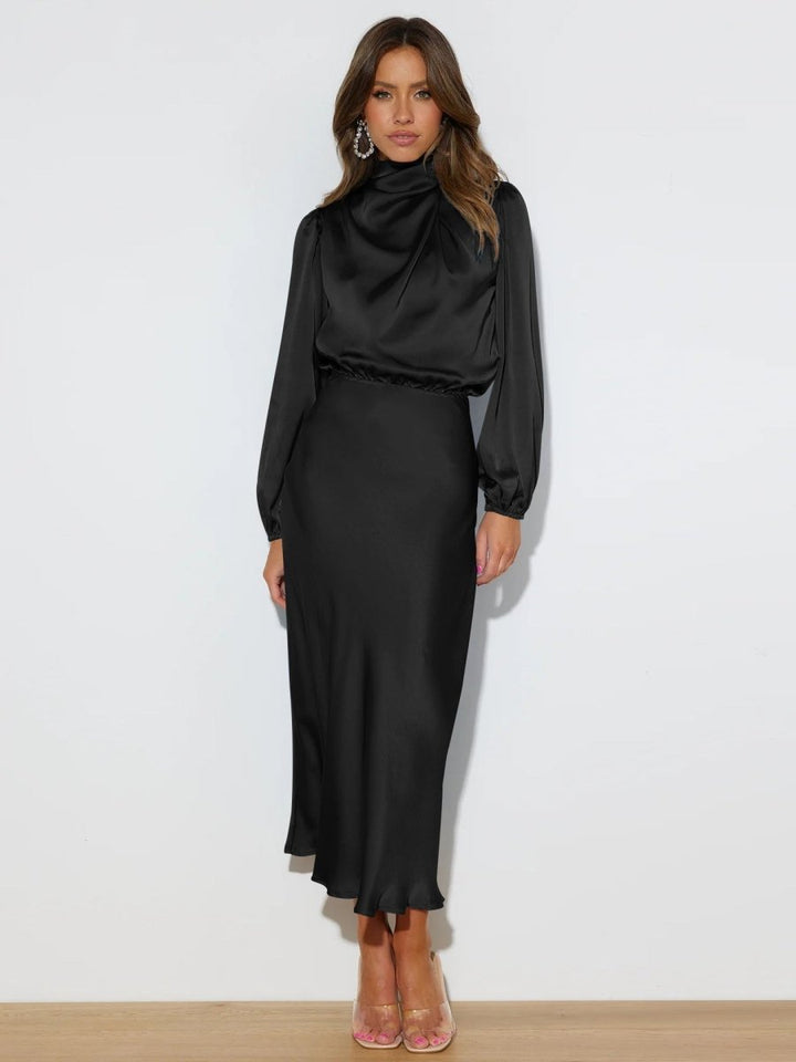 Isabella | Sophisticated Satin Midi Dress - La femme Toronto