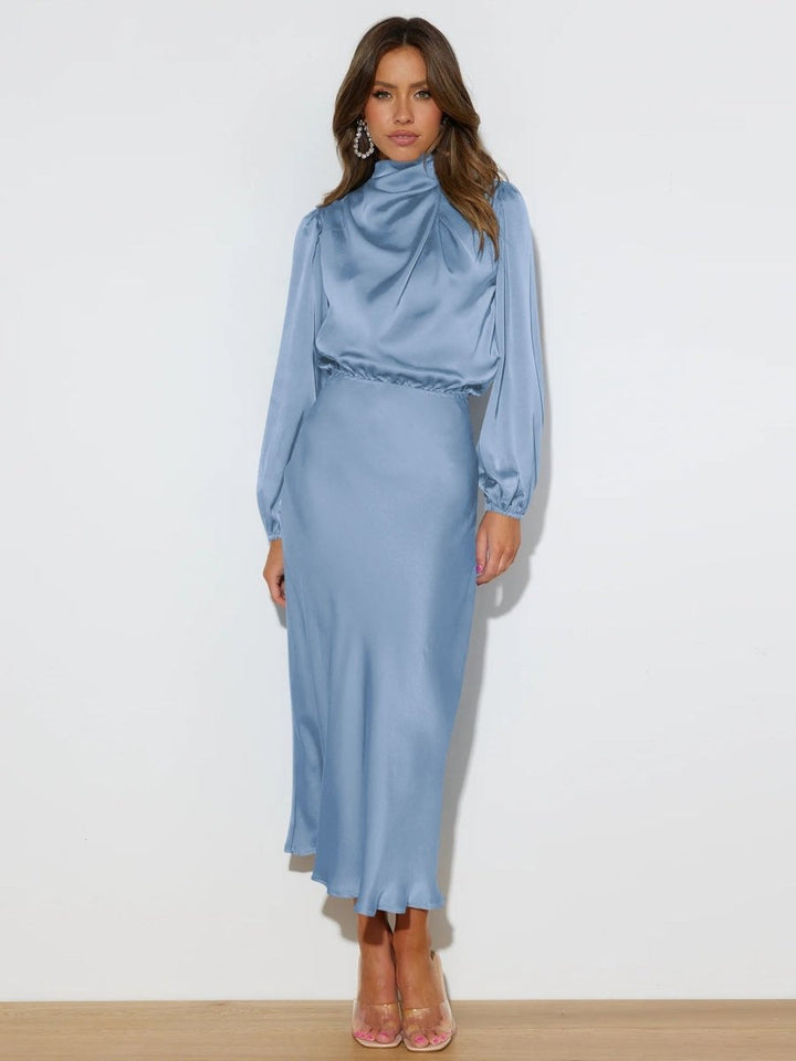 Isabella | Sophisticated Satin Midi Dress - La femme Toronto