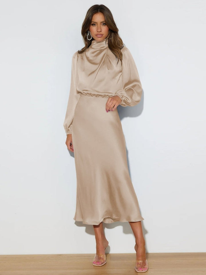 Isabella | Sophisticated Satin Midi Dress - La femme Toronto