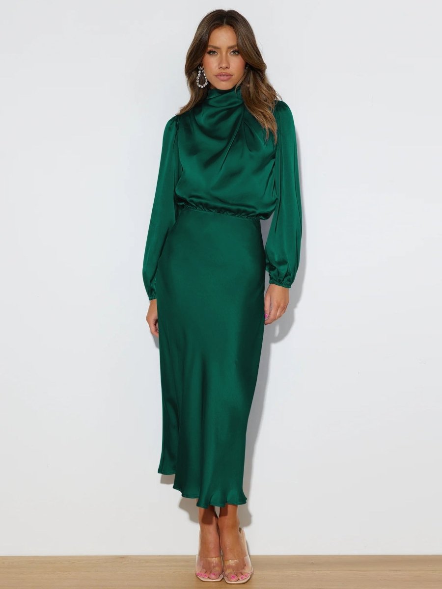 Isabella | Sophisticated Satin Midi Dress - La femme Toronto