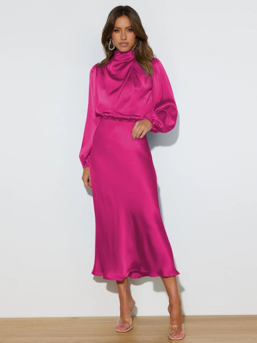 Isabella | Sophisticated Satin Midi Dress - La femme Toronto