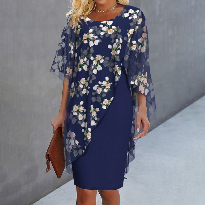 Margaret | Floral Sheer Capelet Dress - La femme Toronto