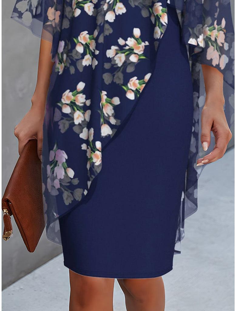 Margaret | Floral Sheer Capelet Dress - La femme Toronto