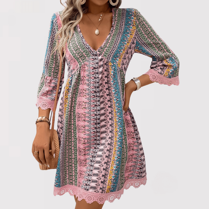 MELINA™ – Boho Charm V-Neck Dress - La femme Toronto