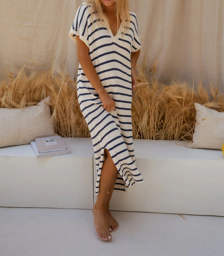 Ivy - Laid-Back Stripe Knit Dress - La femme Toronto