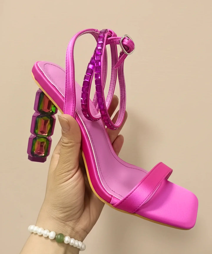 Danijela | Transparentne sandale sa debelom petom i ukrasnim perlama