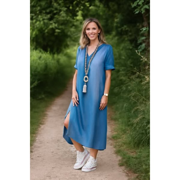 Ilse™ | Summer V-Neck Half Denim Dress - La femme Toronto
