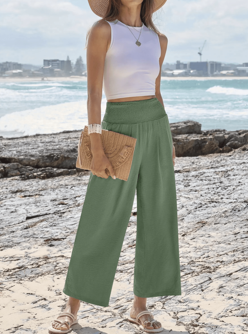 Women's Smocked Waist Wide Leg Palazzo Pants - La femme Toronto