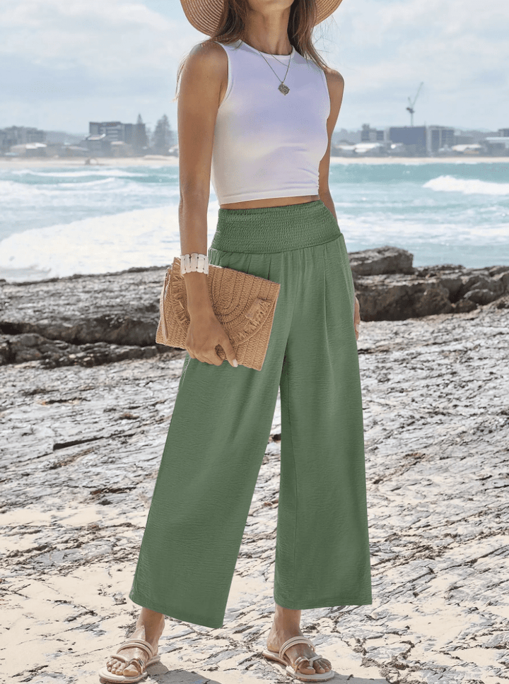 Women's Smocked Waist Wide Leg Palazzo Pants - La femme Toronto