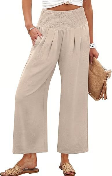 Women's Smocked Waist Wide Leg Palazzo Pants - La femme Toronto